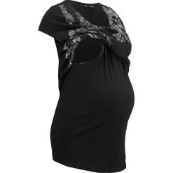 Shirt ciążowy i do karmienia piersią bonprix czarny wzorzysty. Czarne koszulki damskie bonprix, z nadrukiem, z materiału, bez kołnierzyka, bez rękawów. Za 89,99 zł.