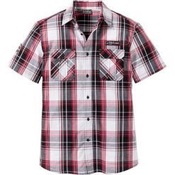 Koszula z krótkim rękawem Slim Fit bonprix czarno-biało-ciemnoczerwony w kratę. Czarne koszule męskie bonprix, xl, z aplikacjami, bez kołnierzyka, z krótkim rękawem. Za 89,99 zł.