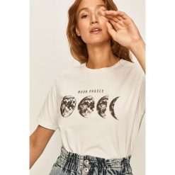 Answear - T-shirt. Białe bluzki damskie ANSWEAR, s, z nadrukiem, z bawełny, casualowe, z okrągłym kołnierzem, z krótkim rękawem. Za 49,90 zł.
