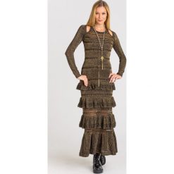 SUKIENKA TWINSET. Czarne sukienki damskie Twinset, na imprezę, xs, z aplikacjami, z wełny, z okrągłym kołnierzem, bez rękawów, maxi. Za 755,40 zł.