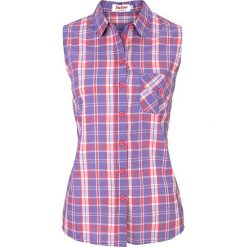 Bluzka w kratę bonprix lila-jasnoróżowy w kratę. Fioletowe bluzki damskie bonprix, bez wzorów, bez kołnierzyka, bez rękawów. Za 19,99 zł.