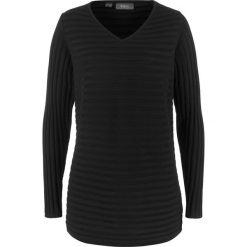 Sweter w prążek bonprix czarny. Czarne swetry damskie marki bonprix, bez wzorów, bez rękawów, bez kaptura. Za 74,99 zł.