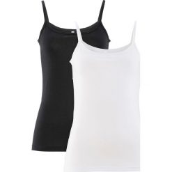 Top na cienkich ramiączkach (2 szt.) bonprix biały + czarny. Białe topy damskie bonprix, bez wzorów, z okrągłym kołnierzem. Za 49,98 zł.