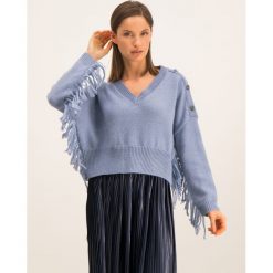 Sweter Liu Jo F69398 MA32C. Niebieskie swetry damskie Liu Jo, s, bez wzorów, z wełny, klasyczne, bez rękawów, bez kaptura. W wyprzedaży za 319,00 zł.