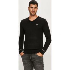 Guess Jeans - Sweter. Szare swetry męskie Guess Jeans, s, z aplikacjami, z wiskozy, bez kołnierzyka, bez kaptura. Za 329,90 zł.