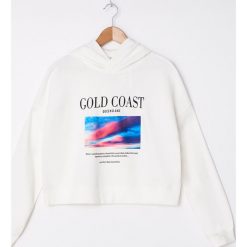 Krótka bluza z kapturem - Biały. Białe bluzy damskie House, s, bez wzorów, z krótkim rękawem, krótkie, z kapturem. W wyprzedaży za 49,99 zł.