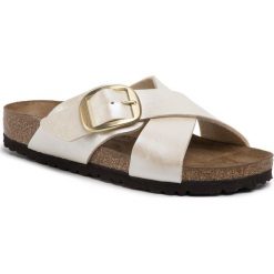 Klapki BIRKENSTOCK - Siena Big Buckle 1016099 Graceful Pearl White. Brązowe klapki damskie Birkenstock, bez wzorów, ze skóry ekologicznej, bez obcasa. W wyprzedaży za 299,00 zł.