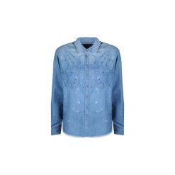 Koszule Pepe jeans PL302243 / Priary Painted. Niebieskie koszule damskie Pepe Jeans, bez wzorów, z jeansu, bez kołnierzyka, bez rękawów. Za 199,00 zł.