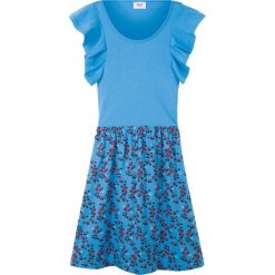 Sukienka shirtowa z rękawami z falbanami bonprix niebieski. Niebieskie sukienki dziewczęce bonprix, bez wzorów, z bawełny, bez rękawów. Za 44,99 zł.