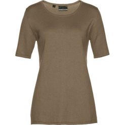 Sweter, krótki rękaw bonprix zielony khaki. Zielone swetry damskie marki bonprix, bez wzorów, z krótkim rękawem, krótkie, bez kaptura. Za 99,99 zł.