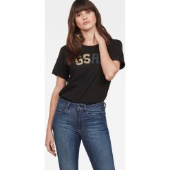 G-Star Raw - Top. Czarne bluzki damskie G-Star RAW, s, z nadrukiem, z bawełny, retro, z okrągłym kołnierzem, z krótkim rękawem. W wyprzedaży za 99,90 zł.