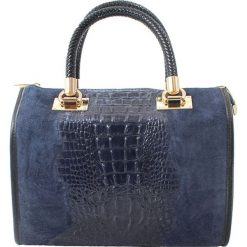 Skórzana torebka w kolorze niebieskim - 30 x 25 x 19 cm. Niebieskie torebki klasyczne damskie ORE10, w paski, ze skóry. W wyprzedaży za 219,95 zł.