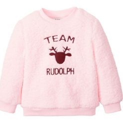 Swetry dziewczęce: Sweter z polaru „baranka” bonprix pudrowy jasnoróżowy Rudolf