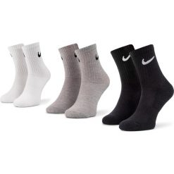 Zestaw 3 par wysokich skarpet unisex NIKE - SX7664-901 Biały Czarny Szary. Szare skarpetki damskie Nike, bez wzorów, z elastanu. Za 49,00 zł.