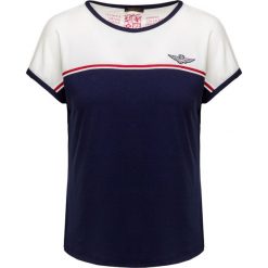 T-shirt AERONAUTICA MILITARE. Niebieskie topy damskie Aeronautica Militare, z aplikacjami, z bawełny, z okrągłym kołnierzem. Za 410,00 zł.