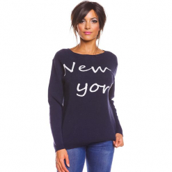 Sweter "New York" w kolorze granatowym. Niebieskie swetry oversize damskie marki So Cachemire, s, z kaszmiru. W wyprzedaży za 173,95 zł.