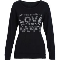 Czarna Bluzka Feel Love. Czarne bluzki damskie marki Born2be, xl, z aplikacjami, z okrągłym kołnierzem, z długim rękawem. Za 34,99 zł.
