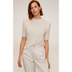Mango - Bluzka Aqua. Białe bluzki damskie Mango, na co dzień, l, bez wzorów, z elastanu, eleganckie, ze stójką, z krótkim rękawem. W wyprzedaży za 79,90 zł.