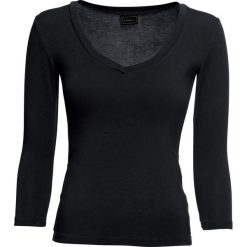 Shirt bonprix czarny. Czarne koszulki damskie marki bonprix, bez wzorów, bez kołnierzyka. Za 34,99 zł.