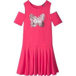 Sukienki dziewczęce: Sukienka z dżerseju z wycięciami i cekinami bonprix różowy hibiskus