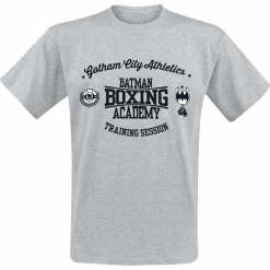 Batman Boxing Academy T-Shirt odcienie szarego. Szare t-shirty męskie marki Batman, xl, z nadrukiem, z okrągłym kołnierzem. Za 89,90 zł.
