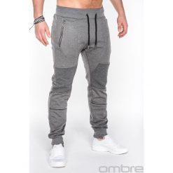 SPODNIE MĘSKIE DRESOWE P469 - GRAFITOWE. Szare spodnie dresowe męskie marki Ombre Clothing, s, z bawełny. Za 45,00 zł.