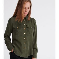 Koszula z cupro i wiskozy - Khaki. Brązowe koszule damskie Reserved, bez wzorów, z wiskozy, bez kołnierzyka, bez rękawów. Za 119,99 zł.