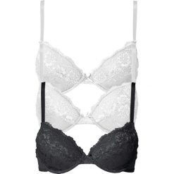 Biustonosz "push up" bonprix 2x biały + 1x czarny. Czarne biustonosze bonprix, bez wzorów, z bawełny. Za 89,97 zł.