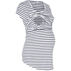 Shirt ciążowy i do karmienia, w paski bonprix ciemnoniebiesko-biały w paski. Niebieskie koszulki damskie bonprix, w paski, klasyczne, z okrągłym kołnierzem. Za 59,99 zł.