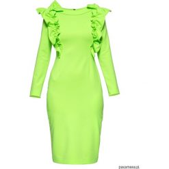 Sukienka neozielona YY100062. Sukienki damskie Pakamera, bez wzorów, eleganckie, z klasycznym kołnierzykiem, bez rękawów, midi, dopasowane. Za 480,00 zł.
