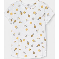 Bawełniany t-shirt ze wzorem - Biały. Białe t-shirty damskie Reserved, bez wzorów, z bawełny, bez kołnierzyka. W wyprzedaży za 9,99 zł.