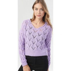Fioletowy Sweter Zarinania. Fioletowe swetry damskie Born2be, uniwersalny, bez wzorów, bez rękawów, bez kaptura. Za 99,99 zł.
