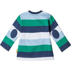 Bluza w kolorze biało-niebiesko-zielonym. Niebieskie bluzy niemowlęce Steiff, w paski, z bawełny, bez rękawów, bez kaptura. W wyprzedaży za 67,95 zł.