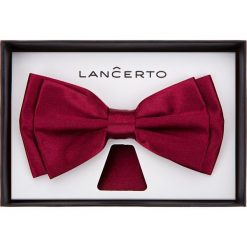 Mucha Bordowa Plus Poszetka. Czerwone muszki męskie LANCERTO, bez wzorów, z dzianiny, eleganckie. W wyprzedaży za 39,90 zł.