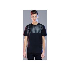 T-shirty męskie: T-shirt CZARNY z panelem z perforowanej eko-skóry |Bling-Bling|