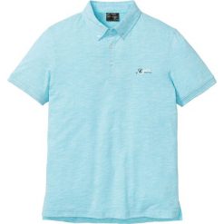 Shirt polo z kołnierzykiem przypinanym na guziki bonprix morski melanż. Niebieskie koszulki męskie bonprix, xl, bez wzorów, z bawełny, bez rękawów. Za 44,99 zł.