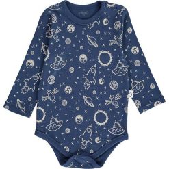Body w kolorze granatowym. Niebieskie body niemowlęce lamino, z nadrukiem, z bawełny, bez rękawów. W wyprzedaży za 30,95 zł.