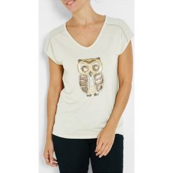 Koszulka w kolorze kremowym. Białe koszulki damskie Jacqueline Riu, bez wzorów, klasyczne, bez kołnierzyka, bez rękawów. W wyprzedaży za 49,95 zł.
