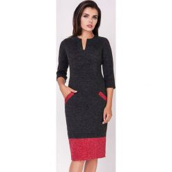 Sukienka w kolorze antracytowym. Czarne sukienki damskie Jesienny butik, xs, bez wzorów, z okrągłym kołnierzem, bez rękawów, midi. W wyprzedaży za 117,95 zł.