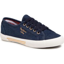 Tenisówki PEPE JEANS - Aberlady Denim20 PLS30949 Dark Denim 559. Niebieskie półbuty damskie Pepe Jeans, na co dzień, bez wzorów, z jeansu, bez obcasa, bez zapięcia. W wyprzedaży za 169,00 zł.