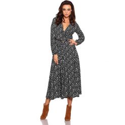 Kopertowa w Kropki Midi Sukienka z Paskiem. Szare sukienki dziewczęce Molly.pl, w paski, z tkaniny, bez rękawów, długie, midi, rozkloszowane. Za 159,90 zł.