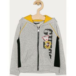 Guess Jeans - Bluza dziecięca 92-122 cm. Szare bluzy chłopięce Guess Jeans, z nadrukiem, z bawełny, bez rękawów, z kapturem. W wyprzedaży za 139,90 zł.