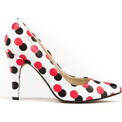 Eleganckie szpilki w kropki - skóra naturalna - model 035 - kolor czerwone kropki. Czerwone czółenka damskie Zapato, na imprezę, z nadrukiem, ze skóry, na wysokim obcasie, na obcasie. W wyprzedaży za 287,10 zł.