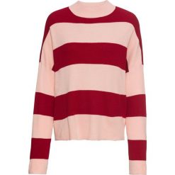 Sweter dzianinowy bonprix ciemnoczerwono-jasnoróżowy w paski. Czerwone swetry damskie bonprix, w paski, z dzianiny, bez rękawów, bez kaptura. Za 54,99 zł.