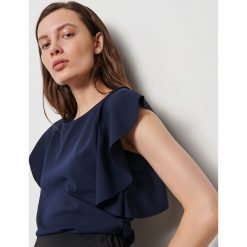 Bluzka z falbanami - Granatowy. Niebieskie bluzki damskie Reserved, s, bez wzorów, bez kołnierzyka, bez rękawów. Za 59,99 zł.