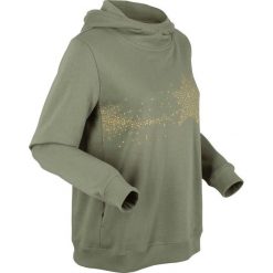 Bluza z kapturem, długi rękaw bonprix oliwkowy. Zielone bluzy damskie bonprix, bez wzorów, z długim rękawem, długie, z kapturem. Za 109,99 zł.