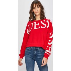 Guess Jeans - Bluza. Białe bluzy damskie Guess Jeans, s, z nadrukiem, z bawełny, bez rękawów, bez kaptura. W wyprzedaży za 219,90 zł.