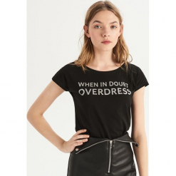 T-shirt z błyszczącym napisem - Czarny. Czarne t-shirty damskie Sinsay, l, z napisami. Za 19,99 zł.