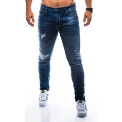 Spodnie męskie jeansowe P786 - granatowe. Niebieskie spodnie męskie Ombre Clothing, m, bez wzorów, z bawełny. Za 69,00 zł.