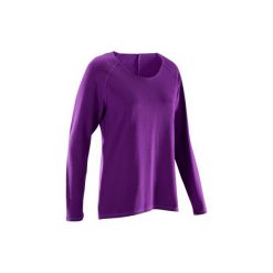 Koszulka do jogi długi rękaw YOGA 100. Fioletowe t-shirty damskie DOMYOS, xs, z bawełny. W wyprzedaży za 29,99 zł.